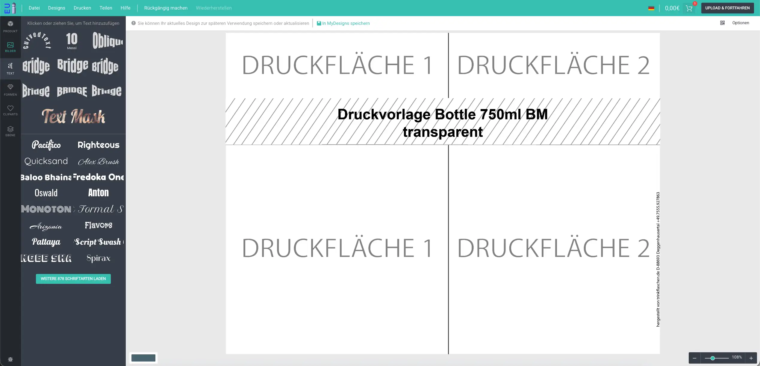 Vorschau des Wegs zur individuell gestalteten Flasche