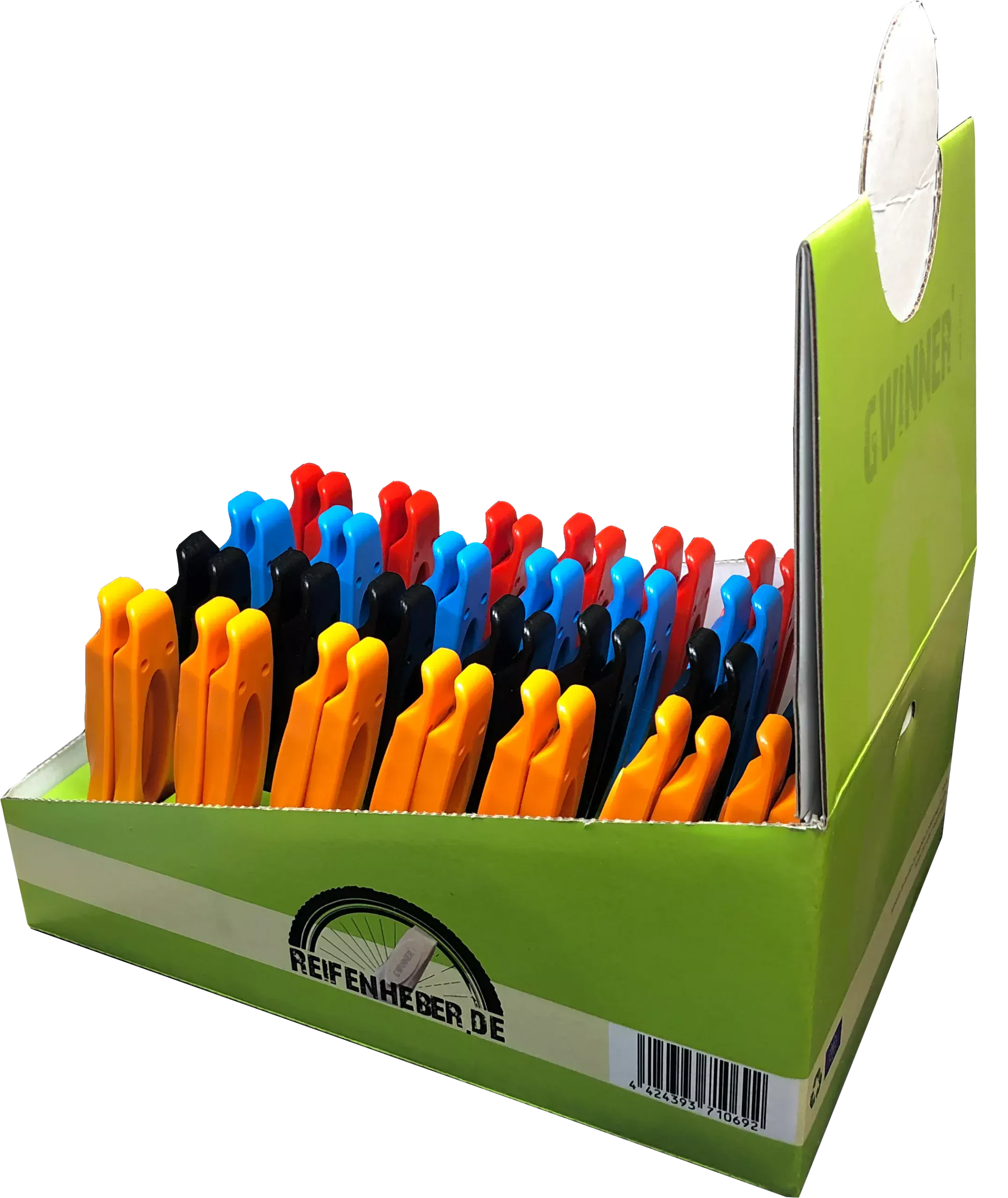 Farbig sortierte Reifenheber in der Displaybox