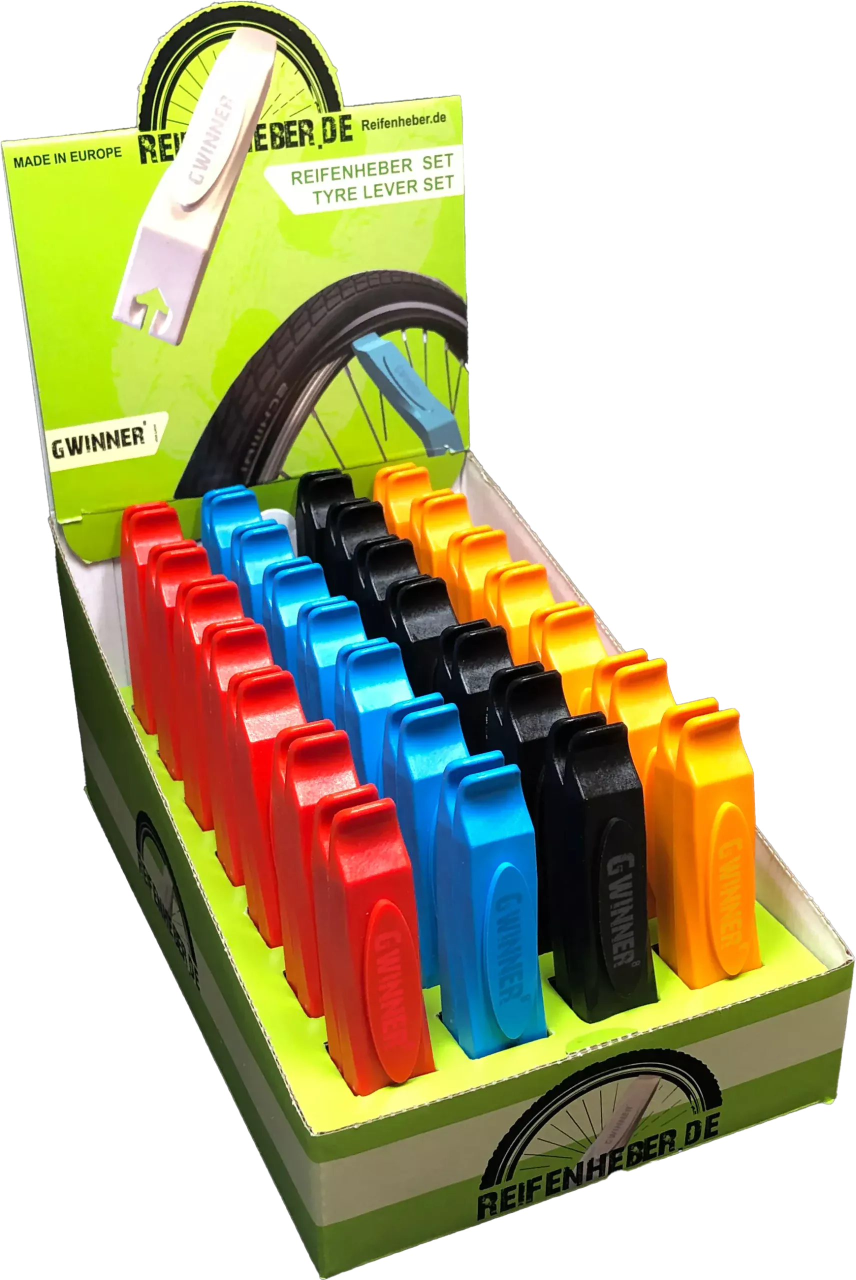 Geöffnete Reifenheber Displaybox