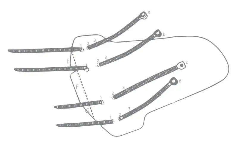 Kabelbinder werden durch die Löcher 1 und 2 des Front-Mudguards geführt