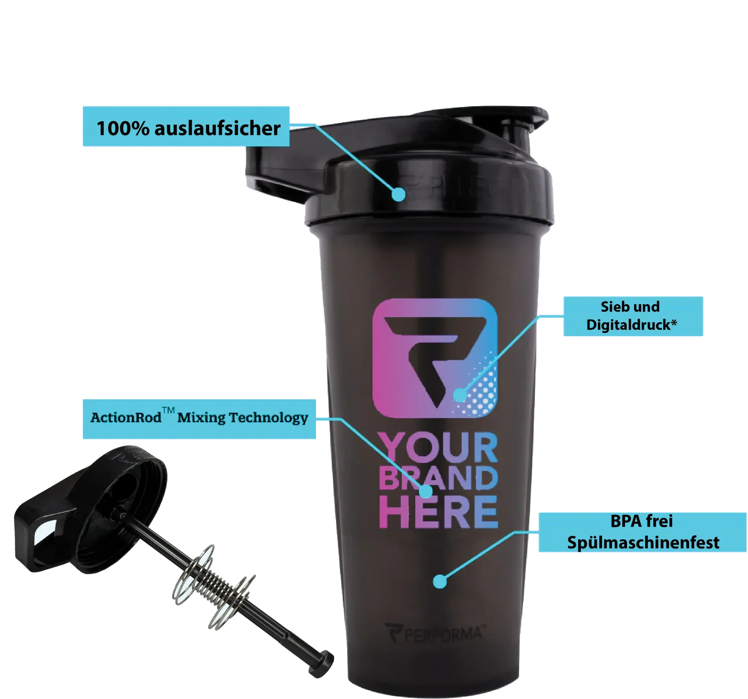 Shaker mit eigenem Digitaldruck oder Siebdruck