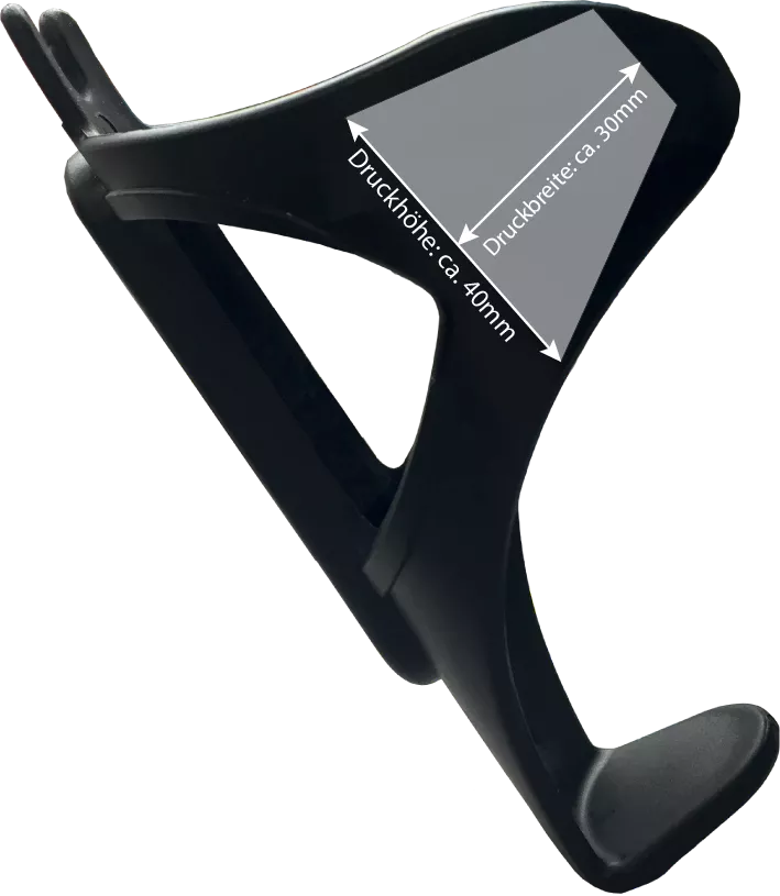 Druckfläche des Flaschenhalters BC-19 etwa 40 mal 30 Millimeter
